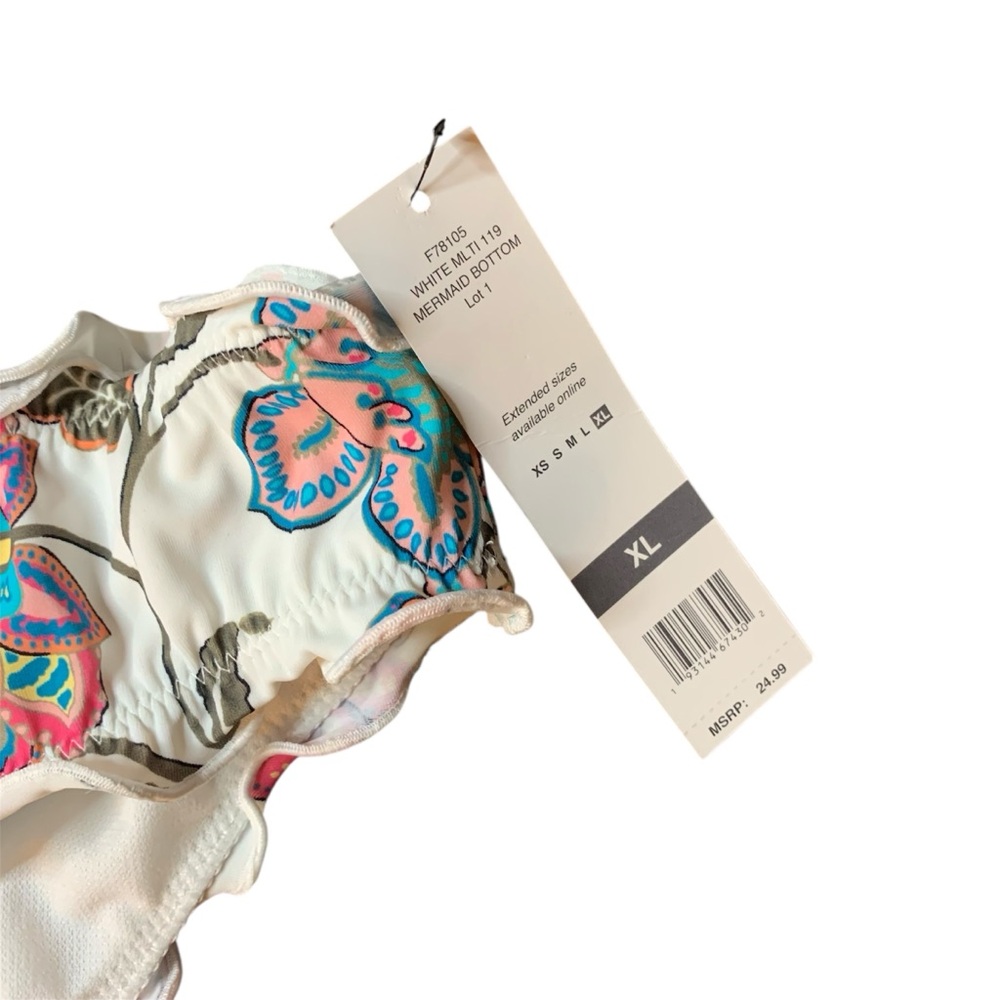 Sundazed Mermaid Floral-Print Ruffled Bikini Bottoms White Colorful XL Women’s - Picture 2 of 5